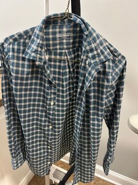 Vineyard Vines Teal and White Plaid Button-Down Shirt
